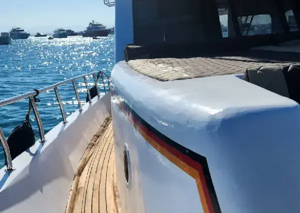 Sleek side profile of a luxury yacht in Hurghada