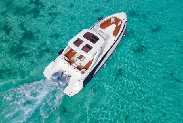 Aerial view of Thunder Speed 1 luxury speedboat interior and comfortable seating