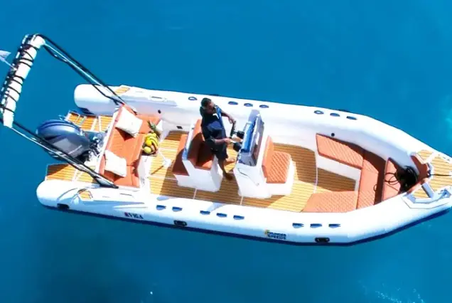 Aerial view of private boat rental Hurghada sailing on turquoise water