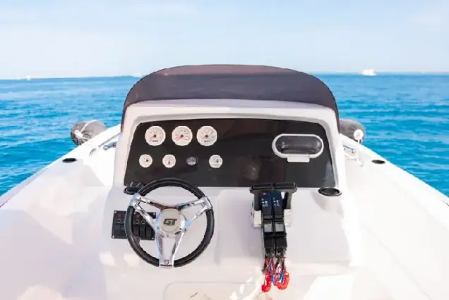 Dashboard and steering console of the luxury speedboat Thunder Speed 1 in Hurghada