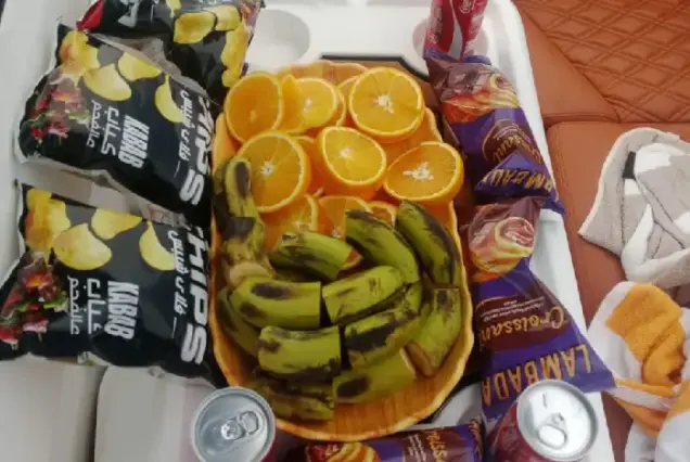 Complimentary snacks, fresh fruits, and soft drinks on a Private Speedboat trip in Hurghada.