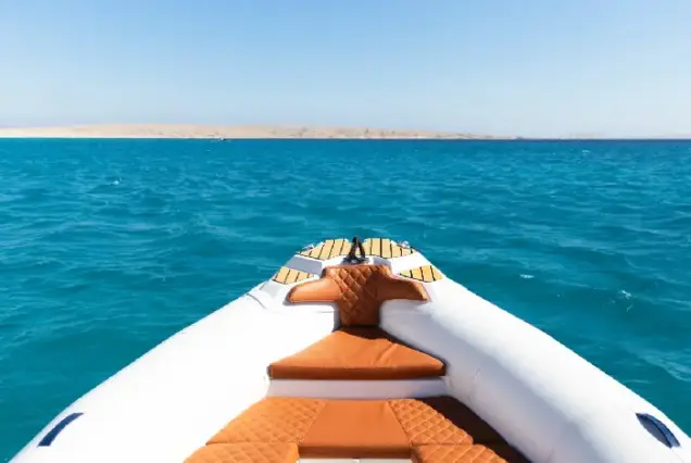 Stunning view of the Red Sea and boat motor from inside a private boat in Hurghada