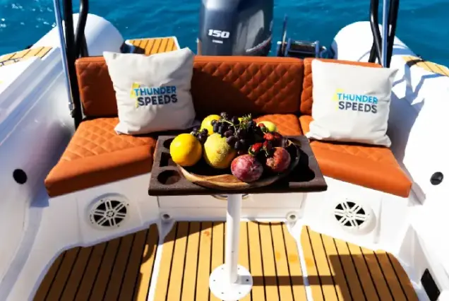 Thunder Speeds logo on a private boat interior in Hurghada