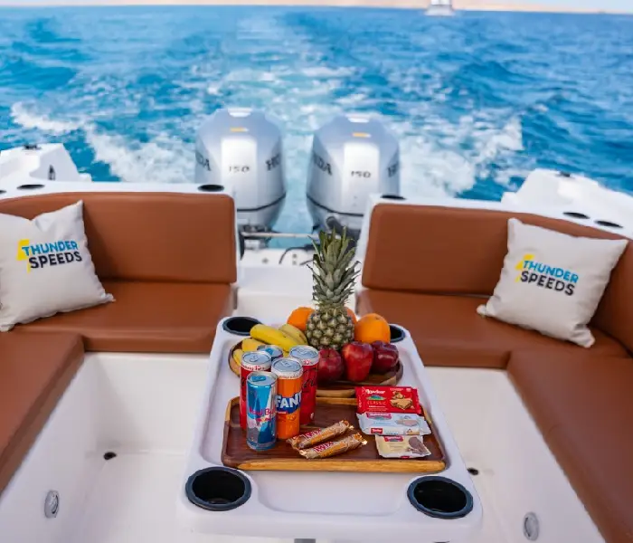 VIP fruit platter catering on a private speedboat Hurghada tour