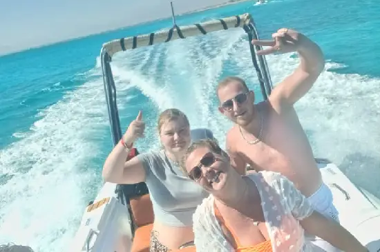 Customers on an adventure aboard a chartered speedboat