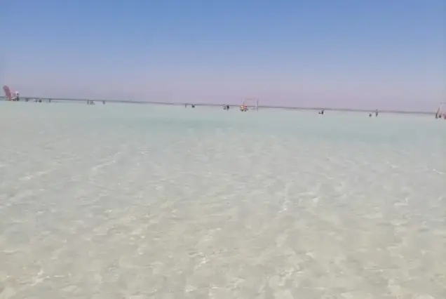 Panoramic view of crystal clear shallow water at Abu Minqar Island Hurghada Red Sea.